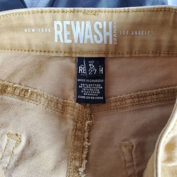 Rewash Women’s High Rise Mustard Yellow Denim Shorts Size 5 Button Fly Frayed He - Picture 4 of 6